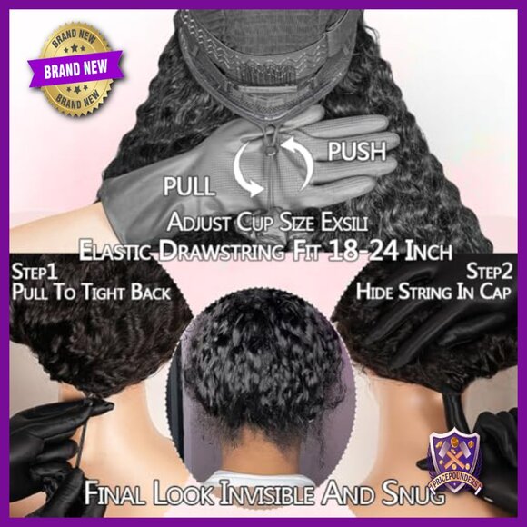 Glueless Human Hair Wig 26 Inch Deep Wave 210% Density HD Lace Front main image 6
